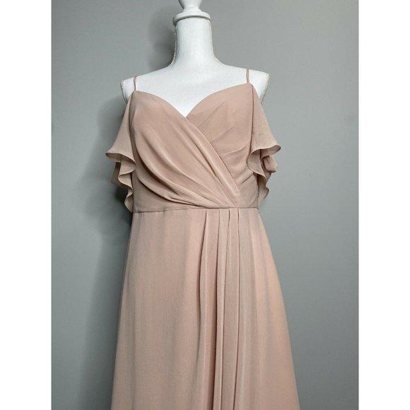 Watters&Watters Aldridge Cold-Shoulder Slit Bridesmaid Flowy Gown Size 12 - Picture 10 of 10